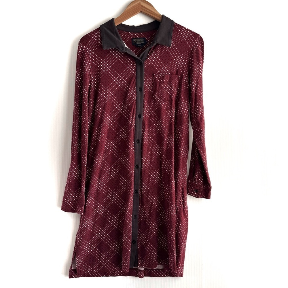Pendleton Burgundy Long Sleeve plaid Dress maroon and dark grey